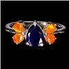 Image 1 : PEAR CUT 8X6 DARK BLUE SAPPHIRE AND ORANGE OPAL RING IN 14K WHITE GOLD PLATED OVER 925 STERLING SILV