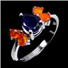 Image 2 : PEAR CUT 8X6 DARK BLUE SAPPHIRE AND ORANGE OPAL RING IN 14K WHITE GOLD PLATED OVER 925 STERLING SILV