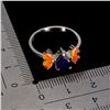 Image 3 : PEAR CUT 8X6 DARK BLUE SAPPHIRE AND ORANGE OPAL RING IN 14K WHITE GOLD PLATED OVER 925 STERLING SILV