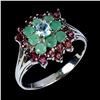 Image 2 : EMERALD, SKY BLUE TOPAZ AND RHODOLITE GARNET RING IN 14K WHITE GOLD PLATED OVER 925 STERLING SILVER 