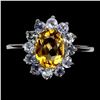 Image 1 : BIG 8X6 mm OVAL CITRINE AND TANZANITE RING IN 14K WHITE GOLD PLATED OVER 925 STERLING SILVER - SIZE 