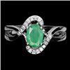 Image 1 : 7X5 mm OVAL EMERALD RING IN 14K WHITE GOLD PLATED OVER 925 STERLING SILVER - SIZE 7 - APPRAISED REPL