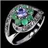 Image 2 : TANZANITE AND EMERALD RING IN 14K WHITE GOLD PLATED OVER 925 STERLING SILVER - SIZE 8 - APPRAISED RE