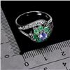 Image 3 : TANZANITE AND EMERALD RING IN 14K WHITE GOLD PLATED OVER 925 STERLING SILVER - SIZE 8 - APPRAISED RE