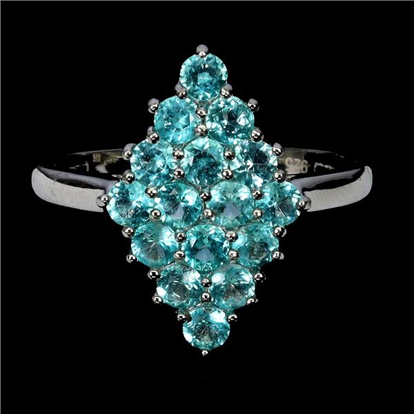 PARAIBA BLUE TOPAZ RING IN 14K WHITE GOLD PLATED OVER 925 STERLING SILVER - SIZE 9.5 - APPRAISED REP