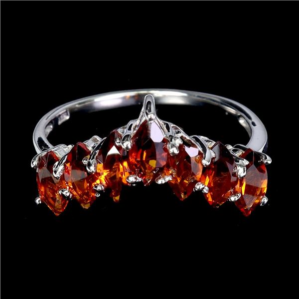 MARQUISE CUT CITRINE RING IN 14K WHITE GOLD PLATED OVER 925 STERLING SILVER - SIZE 8 - APPRAISED REP
