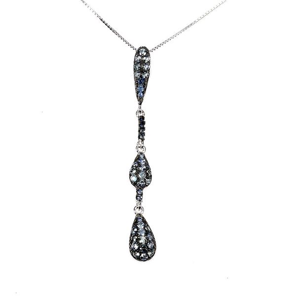 BLUE SAPPHIRE ROUND DIAMOND CUT NECKLACE IN 14K WHITE GOLD PLATED OVER 925 STERLING SILVER - 18 INCH