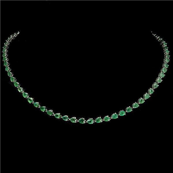 AWESOME PEAR CUT EMERALD NECKLACE GOOD CLARITY IN 14K WHITE GOLD PLATED OVER 925 STERLING SILVER - S