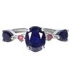 Image 1 : BIG 9X7 mm BLUE SAPPHIRE AND RUBY RING IN 14K WHITE GOLD PLATED OVER 925 STERLING SILVER - SIZE 7 - 