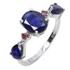 Image 2 : BIG 9X7 mm BLUE SAPPHIRE AND RUBY RING IN 14K WHITE GOLD PLATED OVER 925 STERLING SILVER - SIZE 7 - 