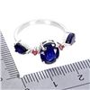 Image 3 : BIG 9X7 mm BLUE SAPPHIRE AND RUBY RING IN 14K WHITE GOLD PLATED OVER 925 STERLING SILVER - SIZE 7 - 
