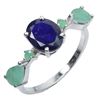Image 2 : 9X7 mm BLUE SAPPHIRE AND EMERALD RING IN 14K WHITE GOLD PLATED OVER 925 STERLING SILVER - SIZE 9 - A