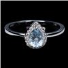 Image 1 : 7X5 mm PEAR AQUAMARINE RING IN 14K WHITE GOLD PLATED OVER 925 STERLING SILVER - SIZE 9 - APPRAISED R
