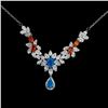 Image 1 : SUPERB BLUE AND ORANGE OPAL NECKLACE IN 14K WHITE GOLD PLATED OVER 925 STERLING SILVER - 17.5 INCHES