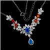 Image 2 : SUPERB BLUE AND ORANGE OPAL NECKLACE IN 14K WHITE GOLD PLATED OVER 925 STERLING SILVER - 17.5 INCHES