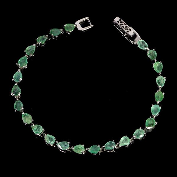 HIGH CLARITY PEAR CUT EMERALD BRACELET IN 14K WHITE GOLD PLATED OVER 925 STERLING SILVER - 6.5 INCHE