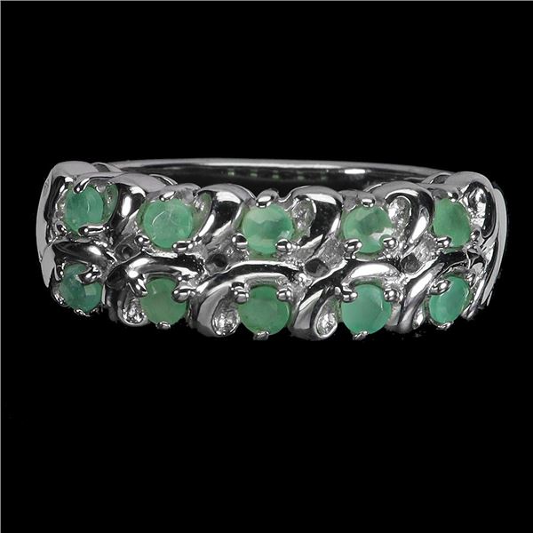 EMERALD RING IN 14K WHITE GOLD PLATED OVER 925 STERLING SILVER - SIZE 7 - APPRAISED REPLACEMENT VALU