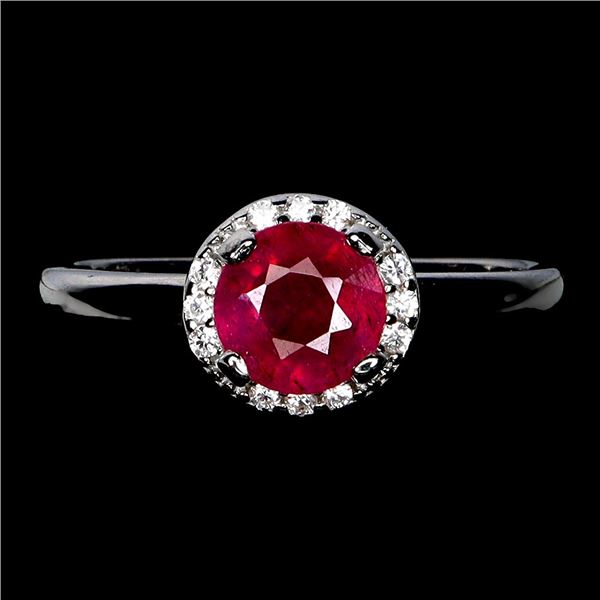 6 mm ROUND RUBY RING IN 14K WHITE GOLD PLATED OVER 925 STERLING SILVER - SIZE 6 - APPRAISED REPLACEM
