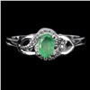 Image 1 : 6X4 mm OVAL EMERALD RING IN 14K WHITE GOLD PLATED OVER 925 STERLING SILVER - SIZE 8 - APPRAISED REPL