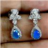Image 2 : mm PEAR CUT BLUE OPAL EARRINGS IN 14K WHITE GOLD PLATED OVER 925 STERLING SILVER - APPRAISED