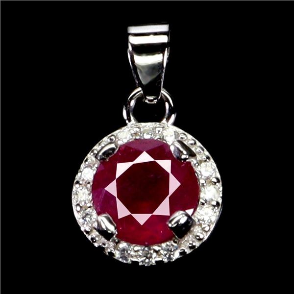 6 mm ROUND RUBY PENDANT IN 14K WHITE GOLD PLATED OVER 925 STERLING SILVER - APPRAISED REPLACEMENT VA