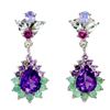 Image 2 : BIG PEAR CUT 8X6 mm AMETHYST AND EMERALD EARRINGS IN 14K WHITE GOLD PLATED OVER 925 STERLING SILVER 