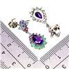 Image 3 : BIG PEAR CUT 8X6 mm AMETHYST AND EMERALD EARRINGS IN 14K WHITE GOLD PLATED OVER 925 STERLING SILVER 