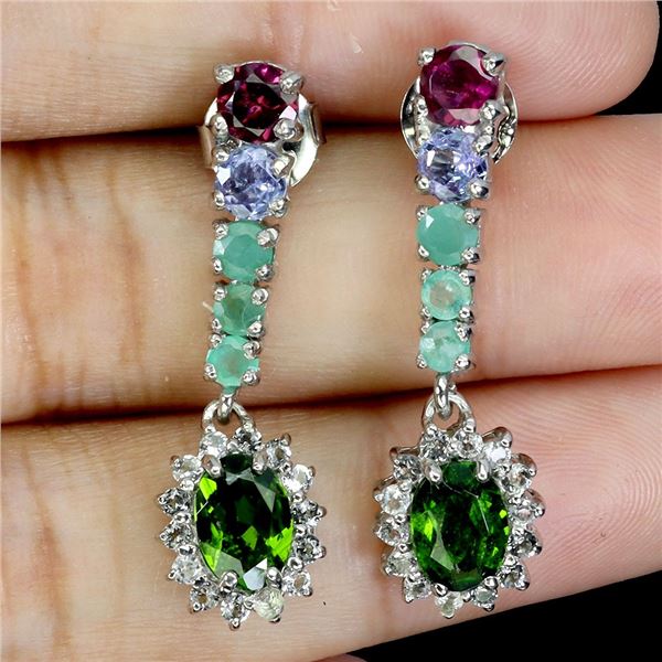 7X5 mm CHROME DIOPSIDE, EMERALD, RHODOLITE GARNET, TANZANITE AND WHITE TOPAZ IN 14K WHITE GOLD PLATE
