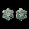 Image 1 : EMERALD FLOWER SHAPPED EARRINGS IN 14K WHITE GOLD PLATED OVER 925 STERLING SILVER - APPRAISED REPLAC
