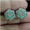 Image 2 : EMERALD FLOWER SHAPPED EARRINGS IN 14K WHITE GOLD PLATED OVER 925 STERLING SILVER - APPRAISED REPLAC