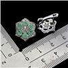 Image 3 : EMERALD FLOWER SHAPPED EARRINGS IN 14K WHITE GOLD PLATED OVER 925 STERLING SILVER - APPRAISED REPLAC