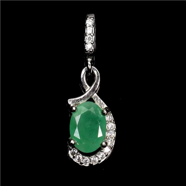 7X5 mm OVAL EMERALD PENDANT IN 14K WHITE GOLD PLATED OVER 925 STERLING SILVER - APPRAISED REPLACEMEN