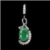 Image 1 : 7X5 mm OVAL EMERALD PENDANT IN 14K WHITE GOLD PLATED OVER 925 STERLING SILVER - APPRAISED REPLACEMEN