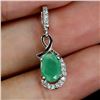 Image 2 : 7X5 mm OVAL EMERALD PENDANT IN 14K WHITE GOLD PLATED OVER 925 STERLING SILVER - APPRAISED REPLACEMEN