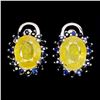 Image 1 : VALUABLE 9X7 mm YELLOW SAPPHIRE AND BLUE SAPPHIRE EARRINGS IN 14K WHITE GOLD PLATED OVER 925 STERLIN