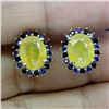 Image 2 : VALUABLE 9X7 mm YELLOW SAPPHIRE AND BLUE SAPPHIRE EARRINGS IN 14K WHITE GOLD PLATED OVER 925 STERLIN