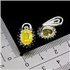 Image 3 : VALUABLE 9X7 mm YELLOW SAPPHIRE AND BLUE SAPPHIRE EARRINGS IN 14K WHITE GOLD PLATED OVER 925 STERLIN