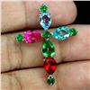 Image 1 : RED, GREEN, PARAIBA BLUE AND SKY BLUE TOPAZ CROSS SHAPPED PENDANT IN BLACK RHODIUM PLATED OVER 925 S