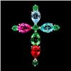 Image 2 : RED, GREEN, PARAIBA BLUE AND SKY BLUE TOPAZ CROSS SHAPPED PENDANT IN BLACK RHODIUM PLATED OVER 925 S