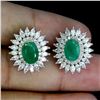 Image 1 : BIG 7X5 mm OVAL EMERALD EARRINGS IN 14K WHITE GOLD PLATED OVER 925 STERLING SILVER - APPRAISED REPLA