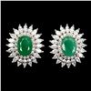 Image 2 : BIG 7X5 mm OVAL EMERALD EARRINGS IN 14K WHITE GOLD PLATED OVER 925 STERLING SILVER - APPRAISED REPLA