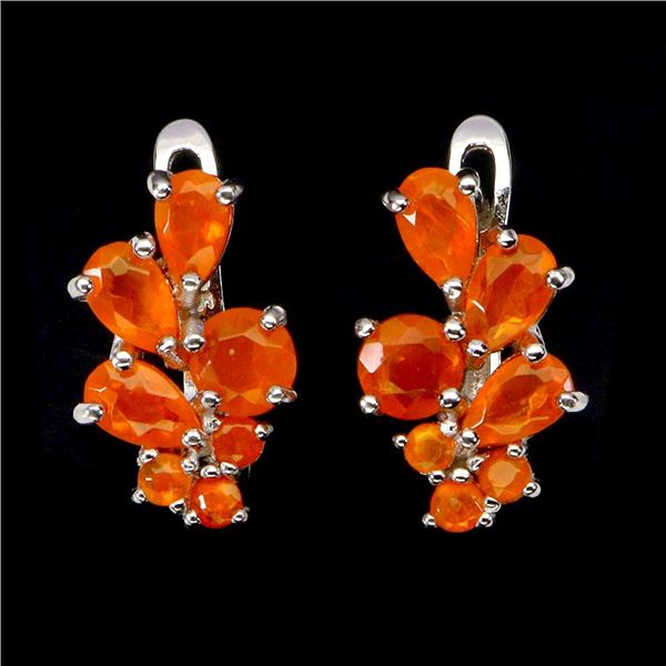 ORANGE OPAL EARRINGS IN 14K WHITE GOLD PLATED OVER 925 STERLING SILVER - APPRAISED REPLACEMENT VALUE