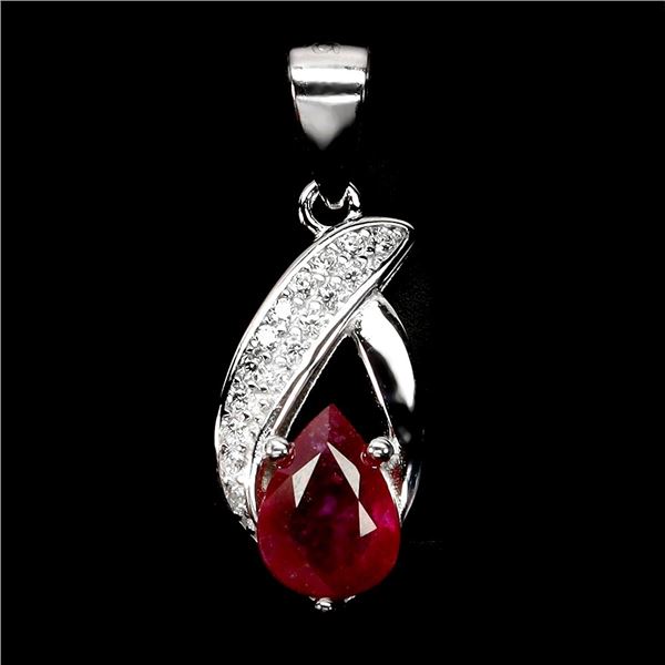 6X4 MM RUBY PENDANT IN 14K WHITE GOLD PLATED OVER 925 STERLING SILVER - APPRAISED REPLACEMENT VALUE 