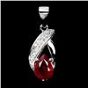 Image 1 : 6X4 MM RUBY PENDANT IN 14K WHITE GOLD PLATED OVER 925 STERLING SILVER - APPRAISED REPLACEMENT VALUE 