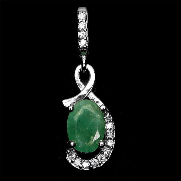 7X5 mm OVAL EMERALD PENDANT IN 14K WHITE GOLD PLATED OVER 925 STERLING SILVER - APPRAISED REPLACEMEN
