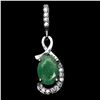 Image 1 : 7X5 mm OVAL EMERALD PENDANT IN 14K WHITE GOLD PLATED OVER 925 STERLING SILVER - APPRAISED REPLACEMEN
