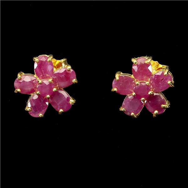 OVAL CUT RUBY EARRINGS IN 14K YELLOW GOLD PLATED OVER 925 STERLING SILVER - APPRAISED REPLACEMENT VA