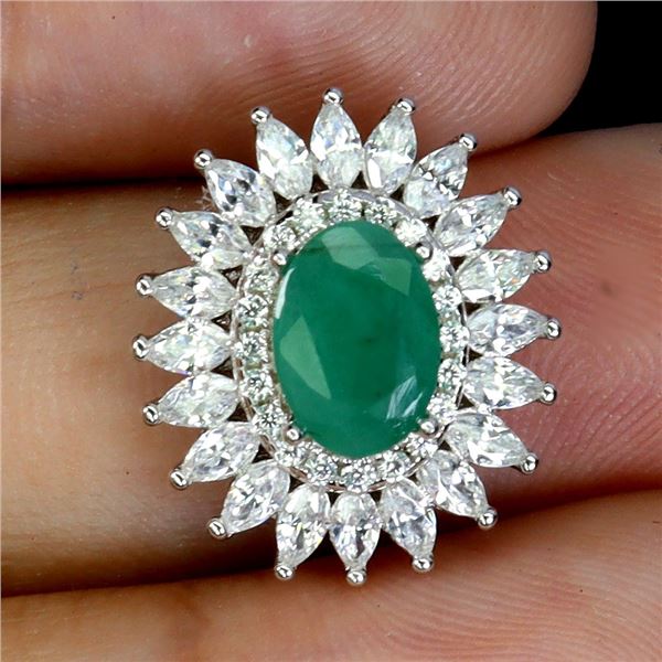 7X5 mm OVAL EMERALD PENDANT IN 14K WHITE GOLD PLATED OVER 925 STERLING SILVER - APPRAISED REPLACEMEN