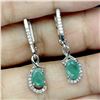 Image 2 : 7X5 mm OVAL CUT DARK GREEN EMERALD EARRINGS IN 14K WHITE GOLD PLATED OVER 925 STERLING SILVER - APPR