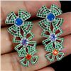 Image 1 : ROUND ORANGE OPAL, BLUE OPAL, TANZANITE AND GREEN CZ EARRINGS IN 14K WHITE GOLD PLATED OVER 925 STER